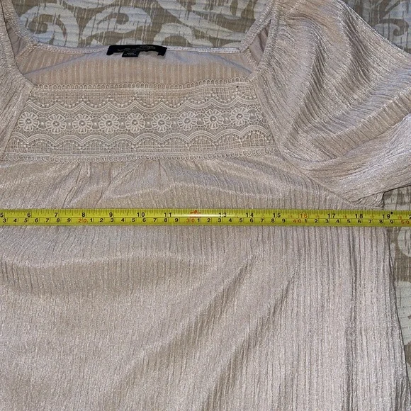 Champagne Pleated Lace-Trim Square Neck Tunic - Picture 5 of 9